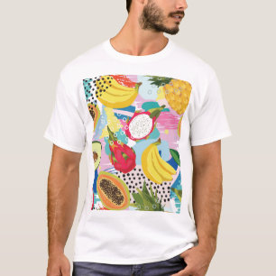 Camiseta Frutas Tropicais, Padrão De Vintage Invisível.