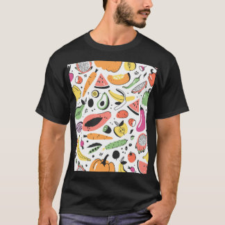 Camiseta Frutas, vegetais desenhados à mão.