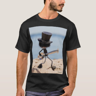 Camiseta Fubby rock gitarist met hoed op het strand.
