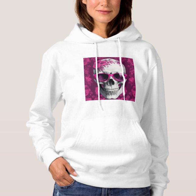 Camiseta Fuchsia Floral 3D Morto Caveira vestindo óculos es (Frente)