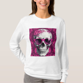 Camiseta Fuchsia Floral 3D Morto Caveira vestindo óculos es