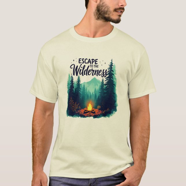 Camiseta Fuga à Natureza Selvagem - Montanha de Campfire Ad (Frente)