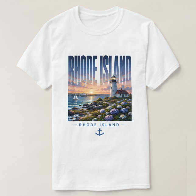 Camiseta Fuga Costeira do Farol de Rhode Island (Frente do Design)
