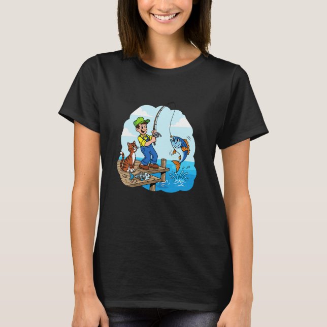 Camiseta Fui Pescar Com Um Gato Pelo Pier (Frente)