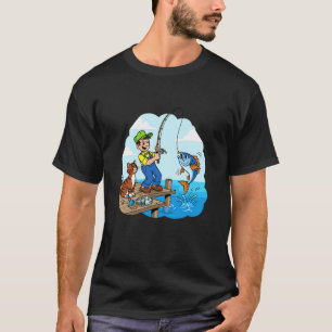 Camiseta Fui Pescar Com Um Gato Pelo Pier