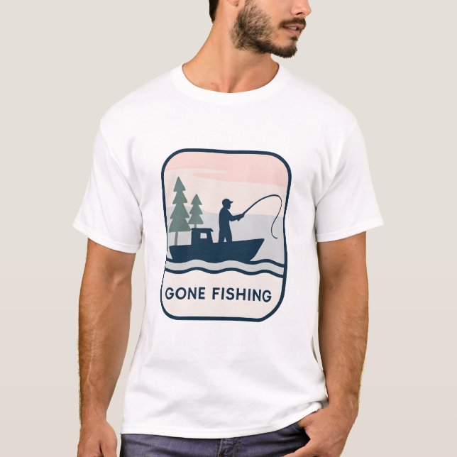 Camiseta Fui Pescar – Design de Silhueta de Barco Retro (Frente)