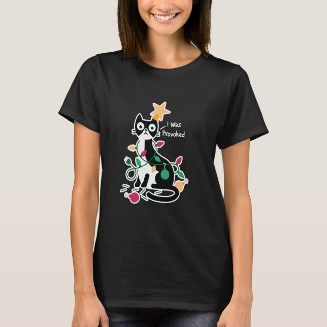 Camiseta Fui Provocado Design de Natal de Gato Engraçado (Frente)