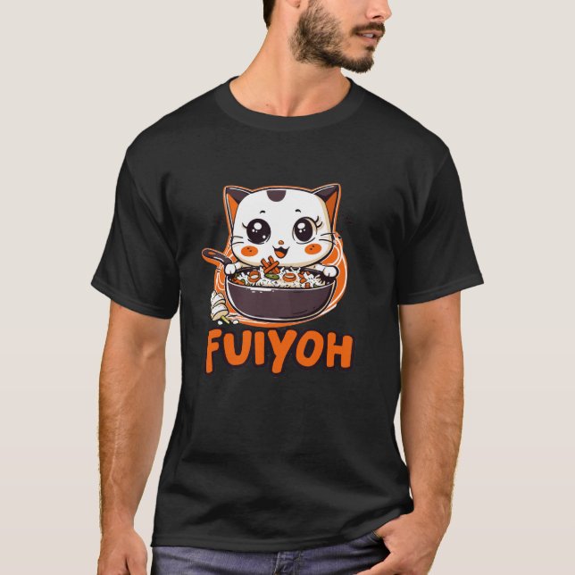 Camiseta Fuiyoh - Gato Fofo Comendo Comida Chinesa Na Wok (Frente)