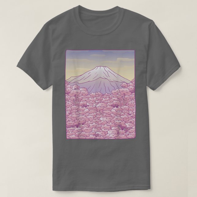 Camiseta Fuji Japanese Sakura Cherry Blossom Tree Japan Gra (Frente do Design)