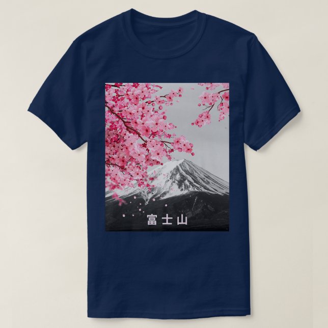 Camiseta Fuji & Sakura - Flores de Flor de Cereja Japonês (Frente do Design)