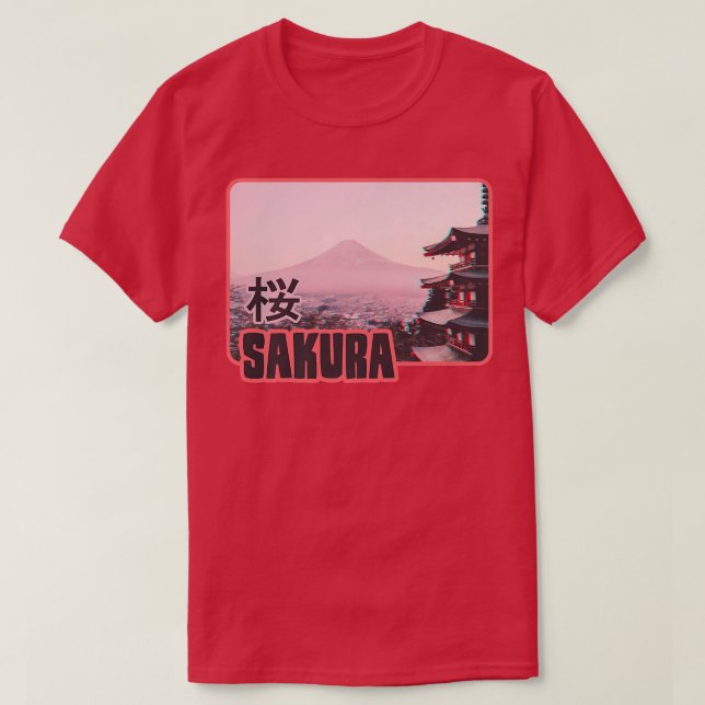 Camiseta Fujiyama Sakura Cherry Blossom Art para Cu Japonês (Frente do Design)