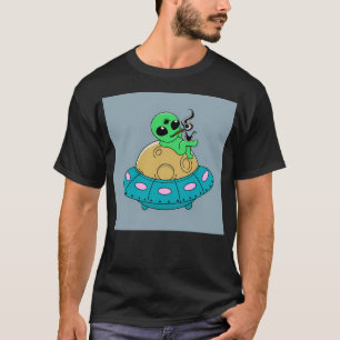 Camiseta Fumagem De Alienígenas De Cartoon Em Um Ufo