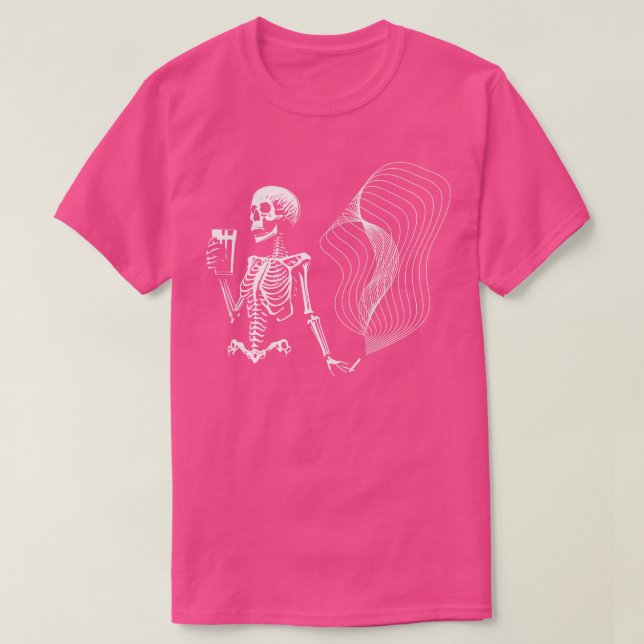 Camiseta Fumagem de esqueleto e cerveja de bebendo (Frente do Design)