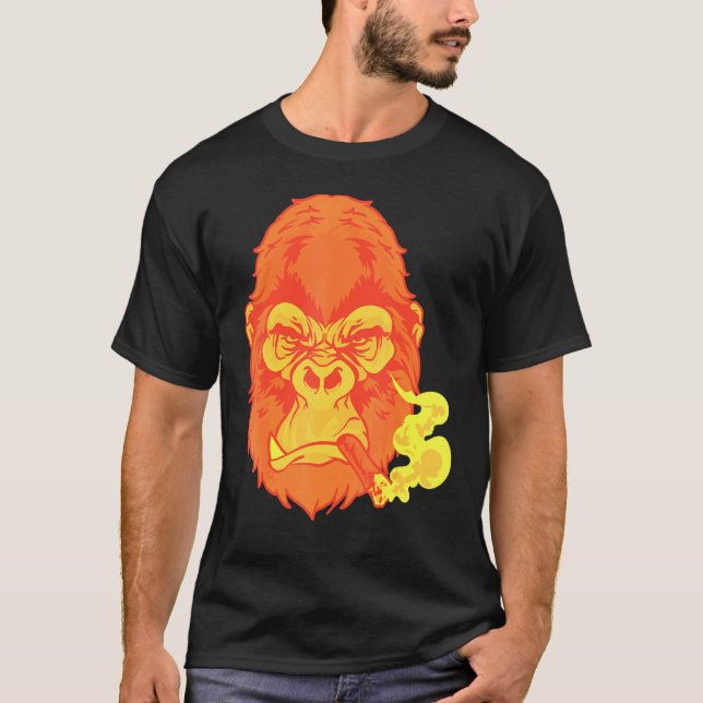 Camiseta Fumante De Charuto Significa Gorila Laranja De Car (Frente)