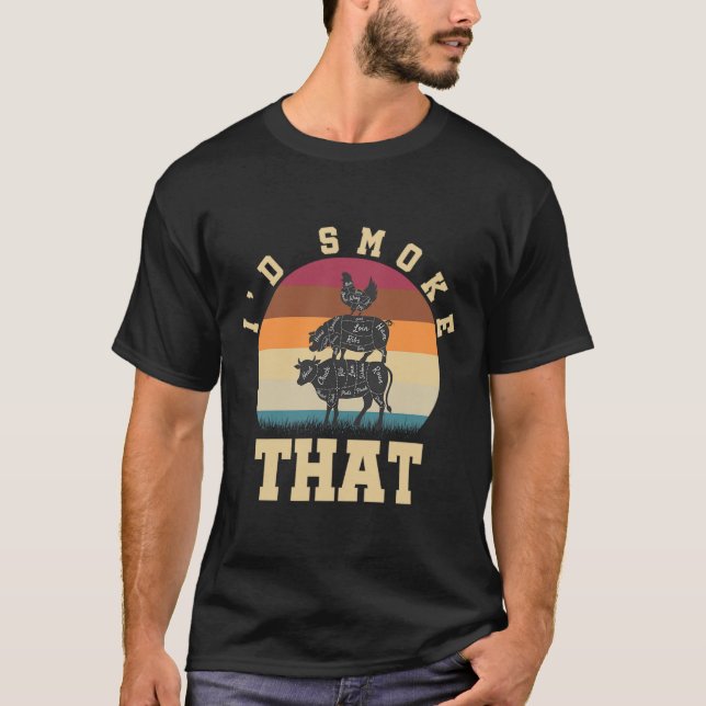 Camiseta Fumar O Churrasco De Sobrecarga De Carne De Porco  (Frente)