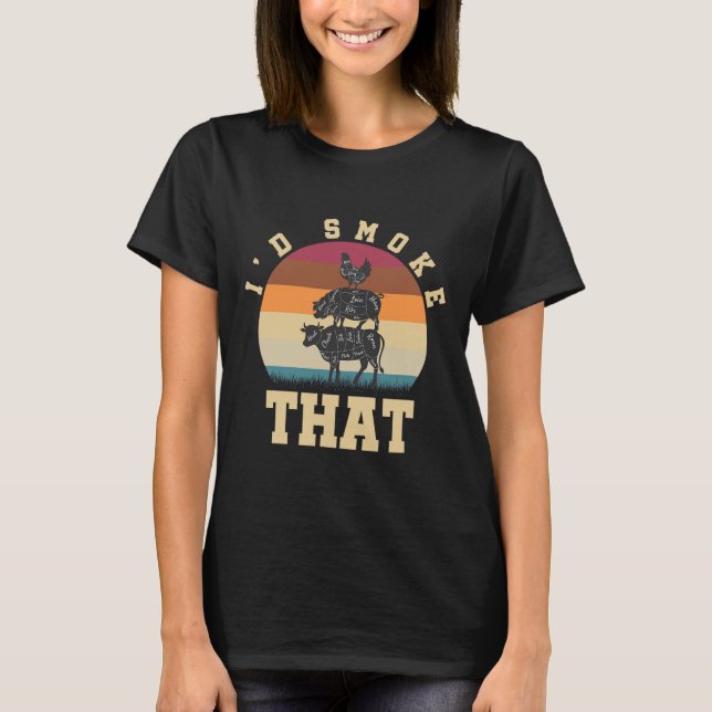 Camiseta Fumar O Churrasco De Sobrecarga De Carne De Porco  (Frente)