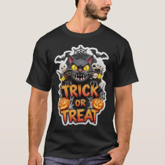 Camiseta Fun 3D Halloween graphic with spooky black cat pum