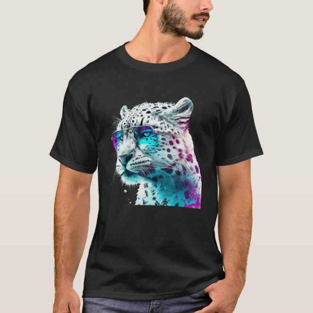 Camiseta Fun animal motif  snow leopard with sunglasses (Frente)