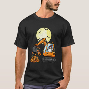 Camiseta Fun Boo Dirigindo Escavadeira Abóbora Divertido Ha