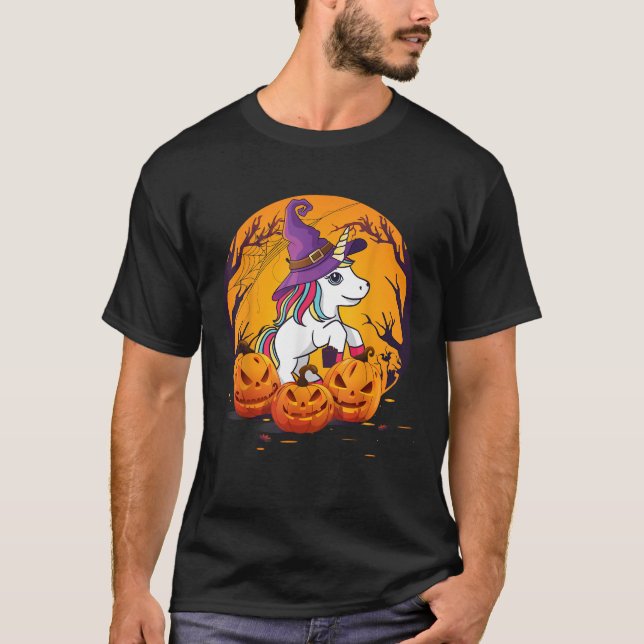 Camiseta Fun Halloween Girls Kids Witchy Unicorn Halloween (Frente)