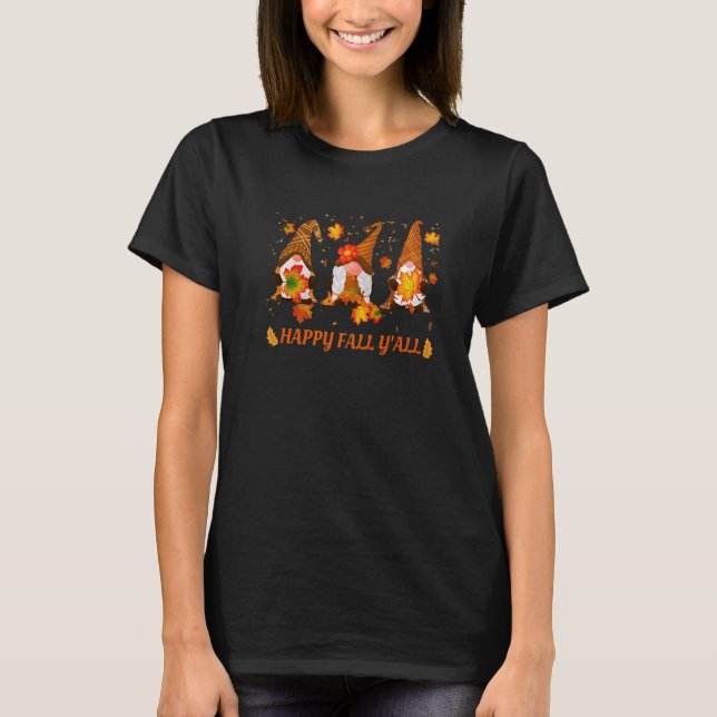 Camiseta Fun Happy Fall Y'all Gnomes Autumn (Frente)