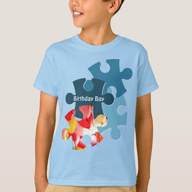 Camiseta Fun Jigsaw Puzzle Pieces Birthday Boy  (Frente)