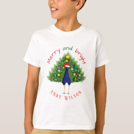 Camiseta Fun Merry and Bright Christmas Tree Peacock