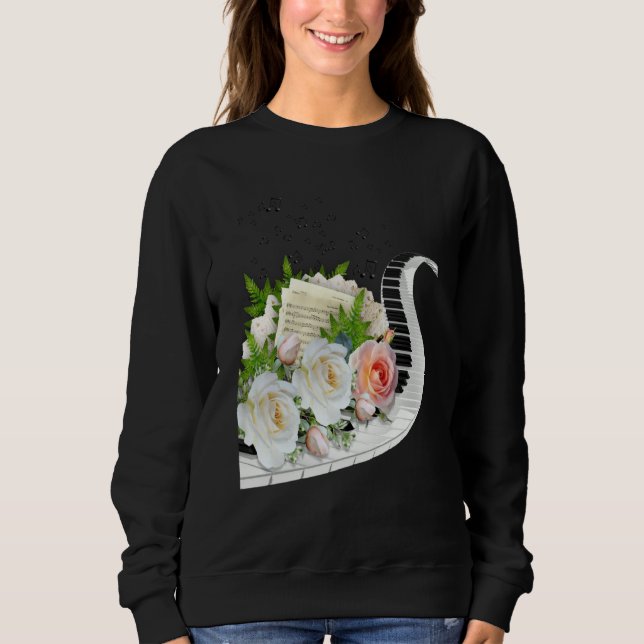 CAMISETA FUN MUSIC ROSE PIANO MUSIC NOTES & FLOWERS CLUSTER (Frente)
