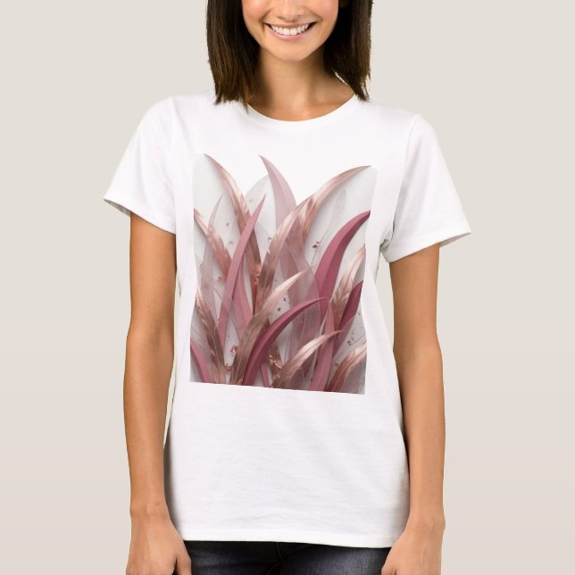CAMISETA FUNDO ABSTRATO RENDERIZADO EM 3D COM FOLHAS METÁLI (Frente)