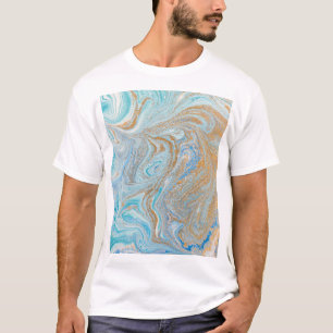 Camiseta Fundo acrílico mármico, azul com brilho do ouro
