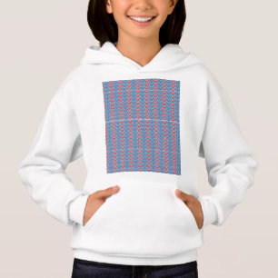 Camiseta fundo azul com designs vermelhos e brancos
