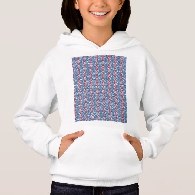 Camiseta fundo azul com designs vermelhos e brancos (Frente)