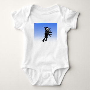 Camiseta Fundo Azul do Céu Azul Robô Voador Preto