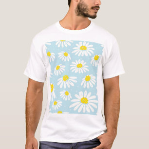 Camiseta Fundo Azul-Margarida Branco Invisível