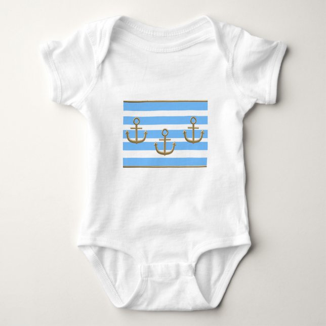 Camiseta fundo branco azul da âncora dourada (Frente)