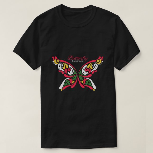 Camiseta Fundo com linda borboleta. Tatuagem pouco (Frente do Design)
