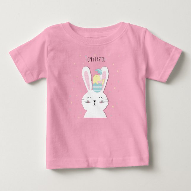 Camiseta Fundo cor-de-rosa do coelho da Páscoa (Frente)