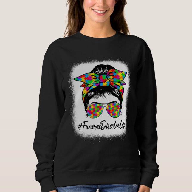 Camiseta Funeral Director Messy Bun Supporting Autism Aware (Frente)