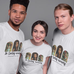 Camiseta Funerária Colagem de Fotos Arqueadas Memo