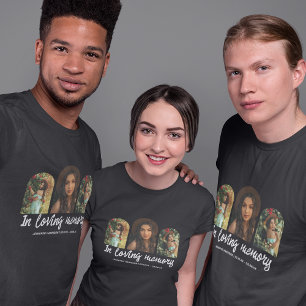 Camiseta Funerária Colagem de Fotos Arqueadas Memo