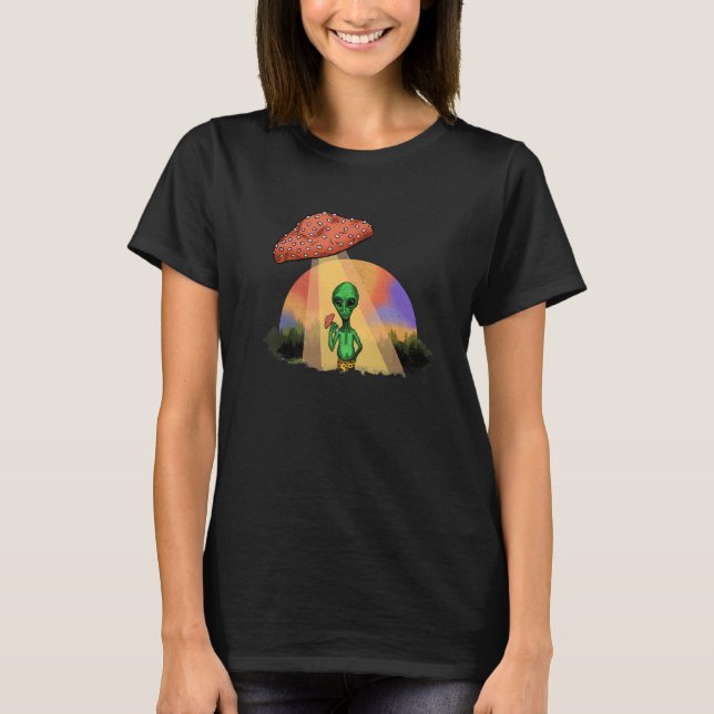 Camiseta Fungus Magic Psilocybin Mushroom Alienígena UFO (Frente)