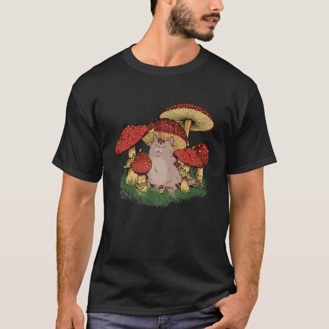 Camiseta Fungus Magic Psilocybin Mushroom Cat Hippie (Frente)