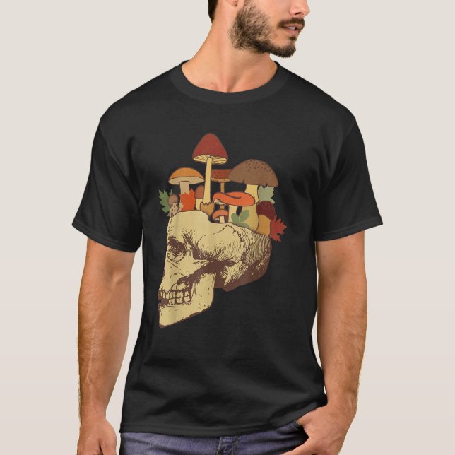Camiseta Fungus Magic Psilocybin Mushrooms Skull Face Hippi (Frente)