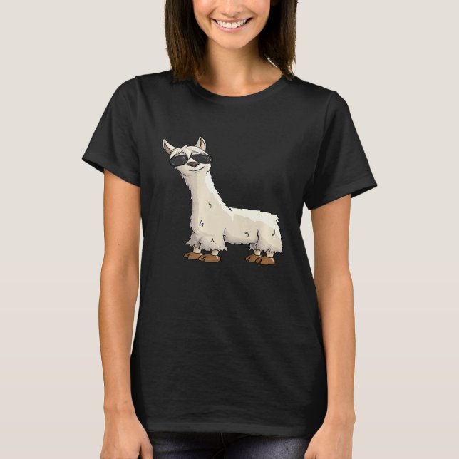 Camiseta Funky Alpaca Hipster Llama Com Óculos Solares Prem (Frente)