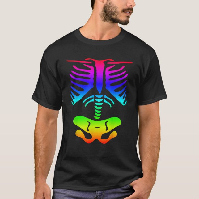 Camiseta Funky Coloride Arco-Íris Skeleton Rib Hallowee (Frente)