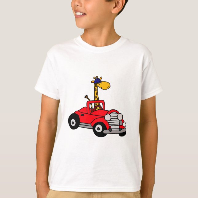 Camiseta Funky Giraffe Dirigindo Red Convertível (Frente)