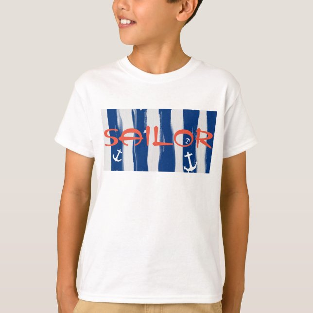Camiseta Funky Marinheiro Azul Listras Brancas Ânc (Frente)