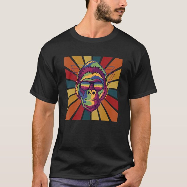 Camiseta Funky Retro Gorilla Com Óculos Cores (Frente)