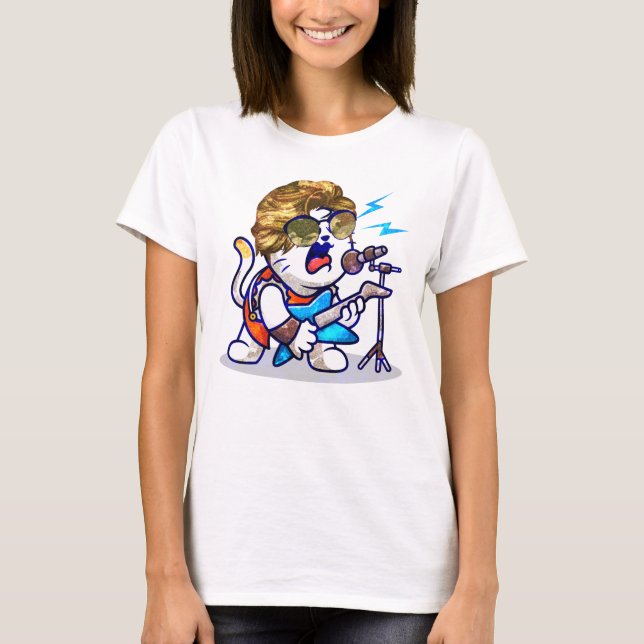 Camiseta Funky Rockstar Cat - Gatinho Legal do Lover Música (Frente)