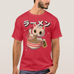 CAMISETA FUNNEN RAMEN ANIME CAT COMER RAMEN NOODLES RETRO T